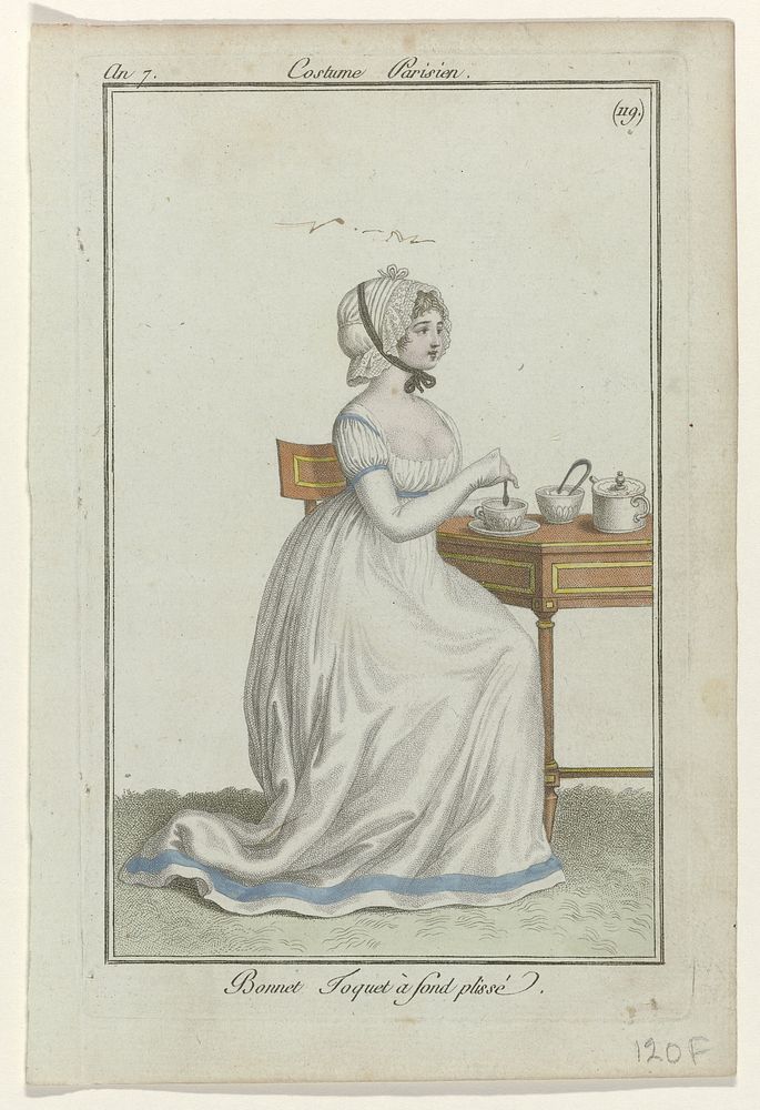 Journal des Dames et des Modes, Costume Parisien, 1799, An 7 (119) : Bonnet Toquet (...) (1799) by anonymous and Pierre de…