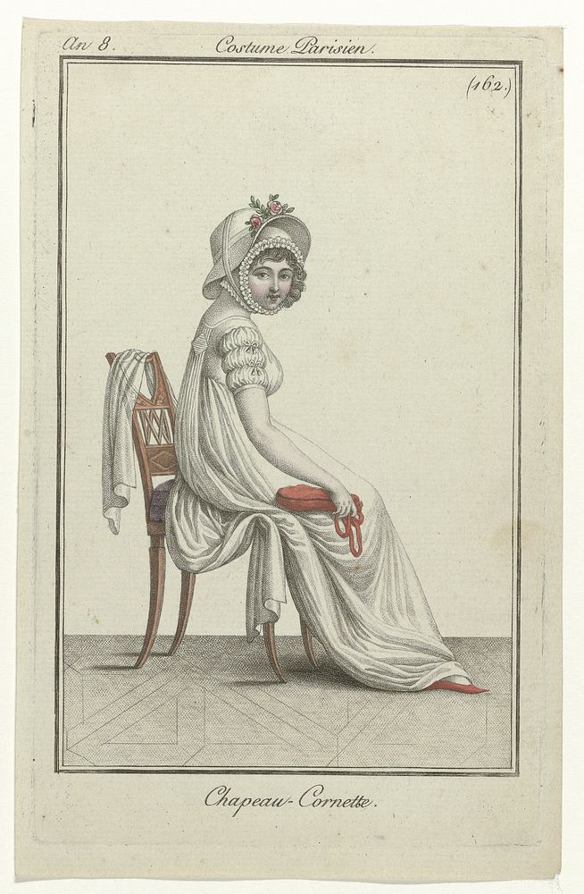 Journal des Dames et des Modes, Costume Parisien, 7 octobre 1799, An 8 (162) : Chapeau-Cornette (1799) by anonymous and…