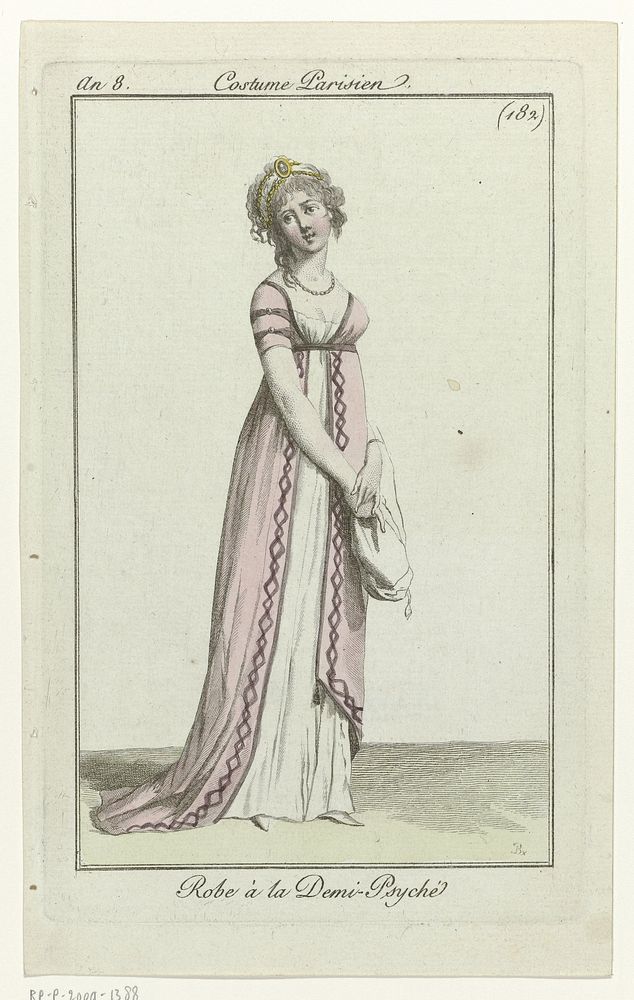Journal des Dames et des Modes, Costume Parisien, 26 décembre 1799, An 8 (182) : Robe à la Demi-Psyché (1799) by Pierre…