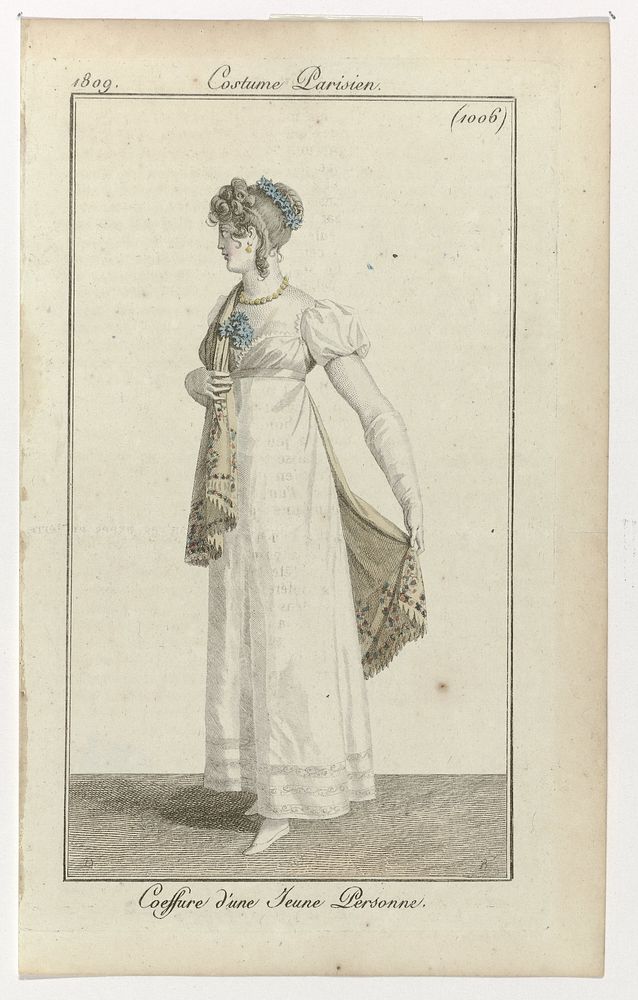 Journal des Dames et des Modes, Costume Parisien, 25 septembre 1809, (1006): Coeffure d'une Jeune Personne (1809) by Pierre…