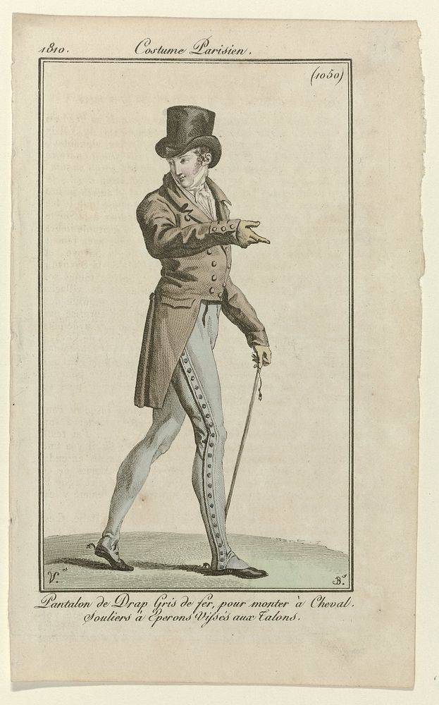 Journal des Dames et des Modes, Costume Parisien, 5 avril 1810, (1050): Pantalon de drap (...) (1810) by Pierre Charles…