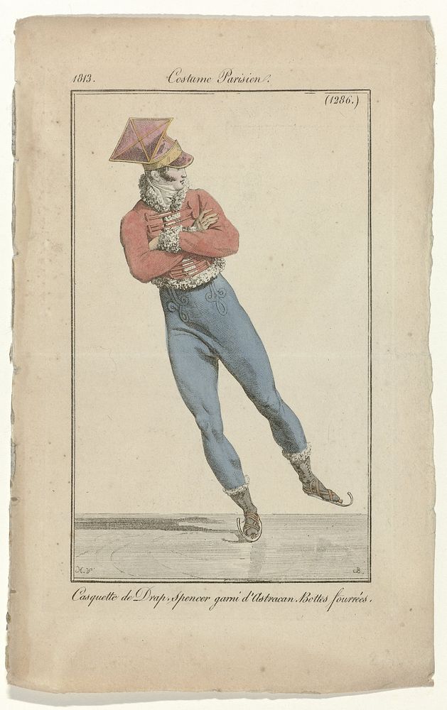 Journal des Dames et des Modes, Costume Parisien, 25 janvier 1813, (1286): Casquette de drap (...) (1813) by Pierre Charles…