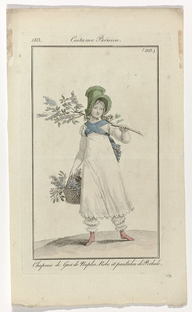 Journal des Dames et des Modes, Costume Parisien, 20 mai 1813, (1313): Chapeau de Gros de Naples (...) (1813) by anonymous…