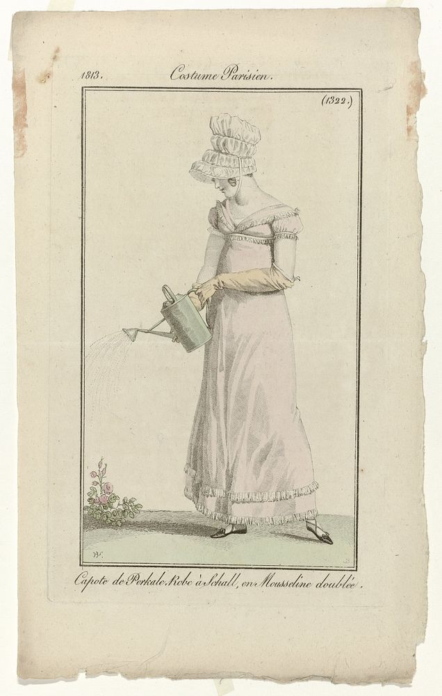 Journal des Dames et des Modes, Costume Parisien, 30 juin 1813, (1322): Capote de Perkal (...) (1813) by Pierre Charles…