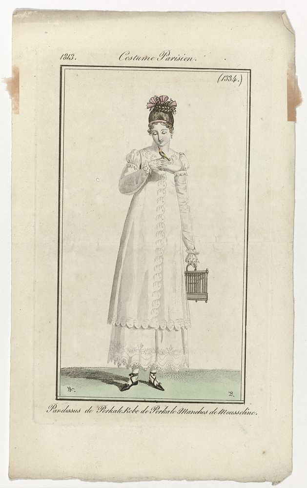 Journal des Dames et des Modes, Costume Parisien, 20 août 1813, (1334): Par-dessus de Perkal (...) (1813) by Pierre Charles…