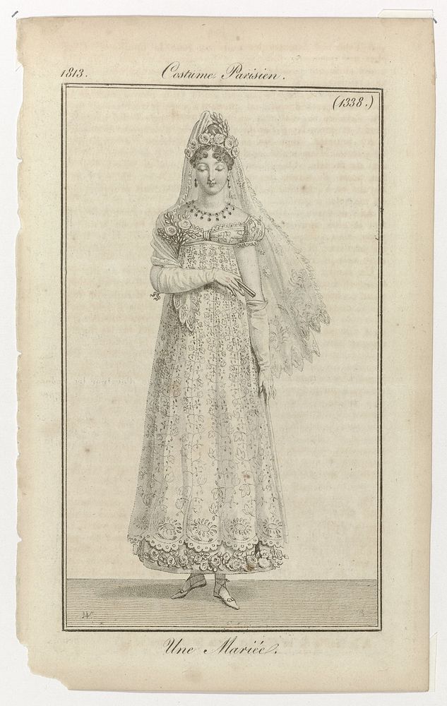 Journal des Dames et des Modes, Costume Parisien, 10 septembre 1813, (1338): Une Marieé. (1813) by Pierre Charles Baquoy…