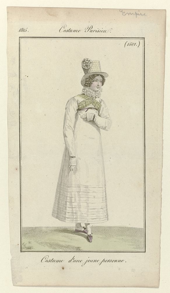 Journal des Dames et des Modes, Costume Parisien, 15 août 1815, (1501): Costume d'une jeune personne. (1815) by Pierre…