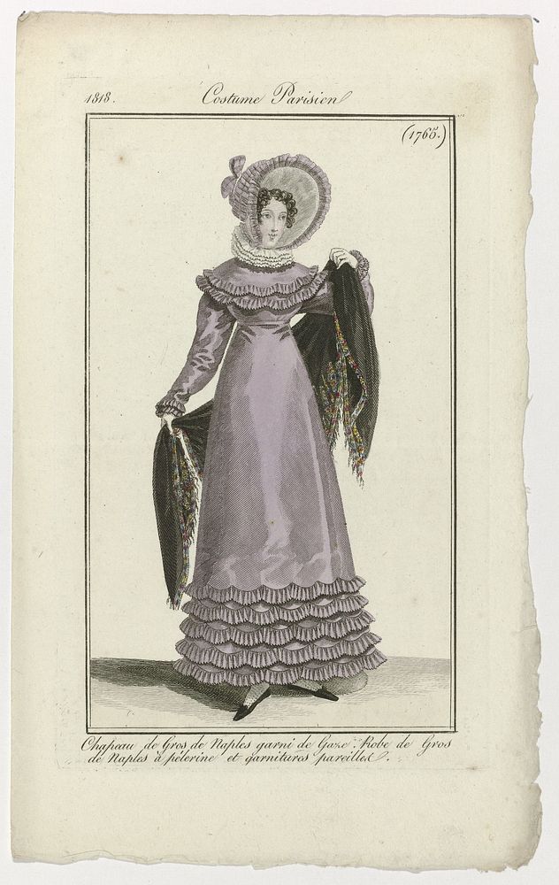 Journal des Dames et des Modes, Costume Parisien, 10 octobre 1818, (1765): Chapeau de Gros de Naples (...) (1818) by…