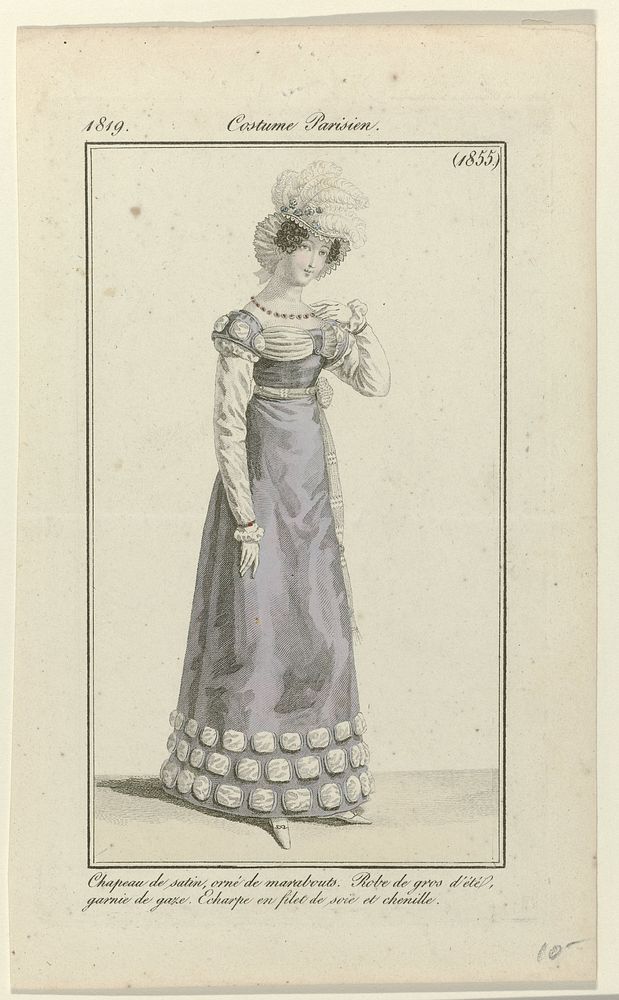 Journal des Dames et des Modes, Costume Parisien, 5 novembre 1819, (1855): Chapeau de satin (...) (1819) by anonymous and…