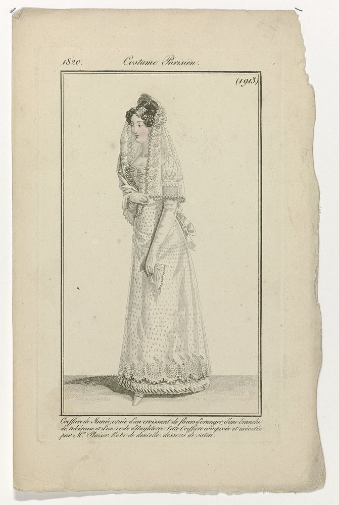Journal des Dames et des Modes, Costume Parisien, 15 juillet 1820, (1913): Coeffure de Marié (...) (1820) by anonymous and…