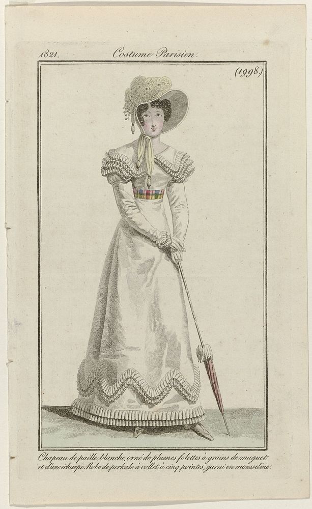 Journal des Dames et des Modes, Costume Parisien, 15 juillet 1821, (1998): Chapeau de paille blanch (...) (1821) by…