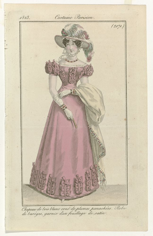 Journal des Dames et des Modes, Costume Parisien, 10 août 1823, (2171): Chapeau de bois blanc (...) (1823) by anonymous and…