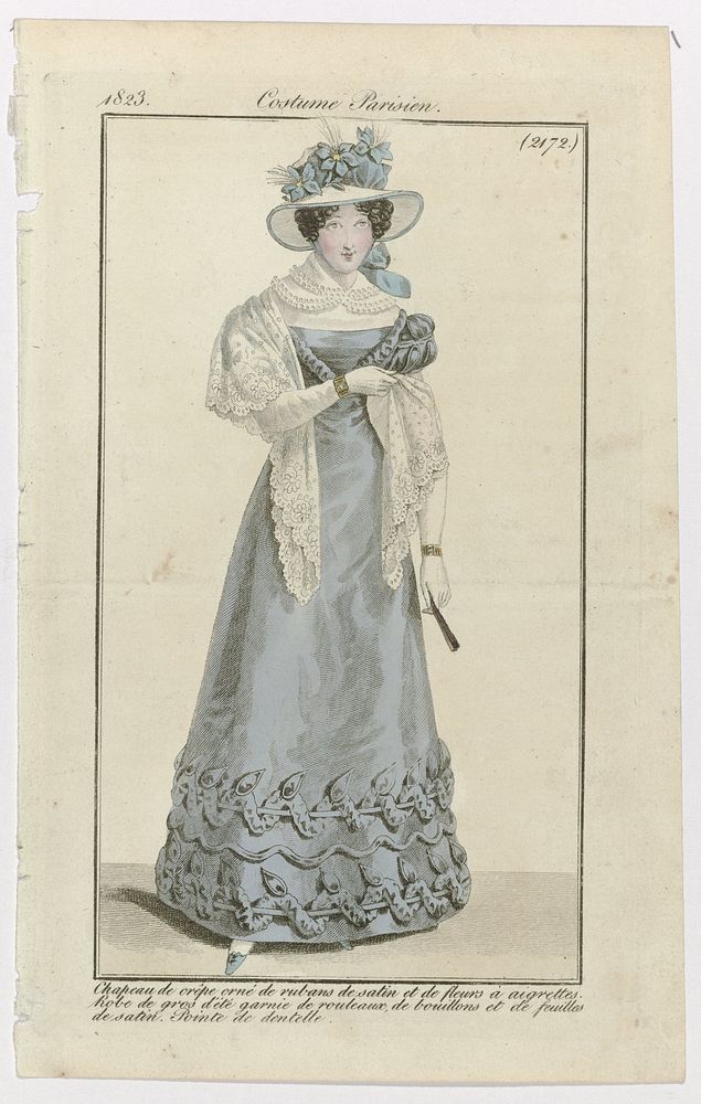 Journal des Dames et des Modes, Costume Parisien, 15 août 1823, (2172): Chapeau de crêp (...) (1823) by anonymous and Pierre…