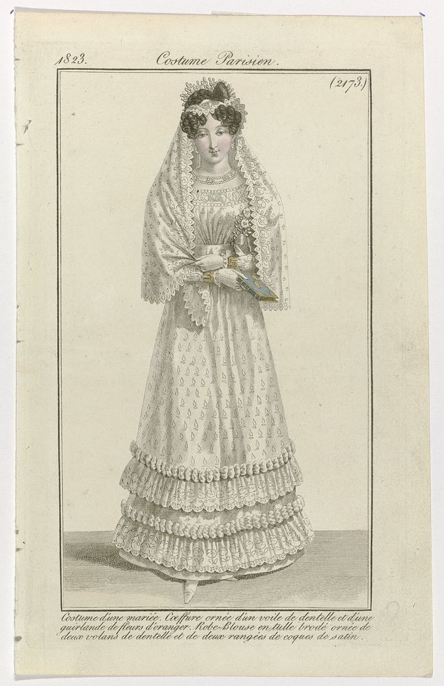 Journal des Dames et des Modes, Costume Parisien, 15 août 1823, (2173): Costume d'une marié (...) (1823) by anonymous and…