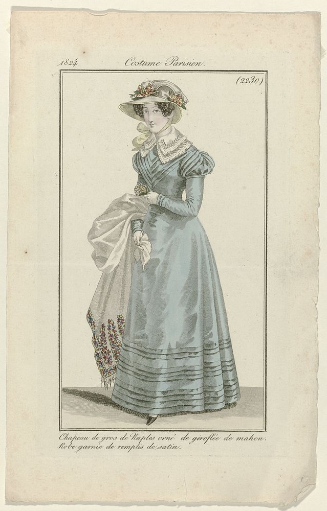 Journal des Dames et des Modes, Costume Parisien, 20 avril 1824, (2230): Chapeau de gros de Naples (...) (1824) by anonymous…