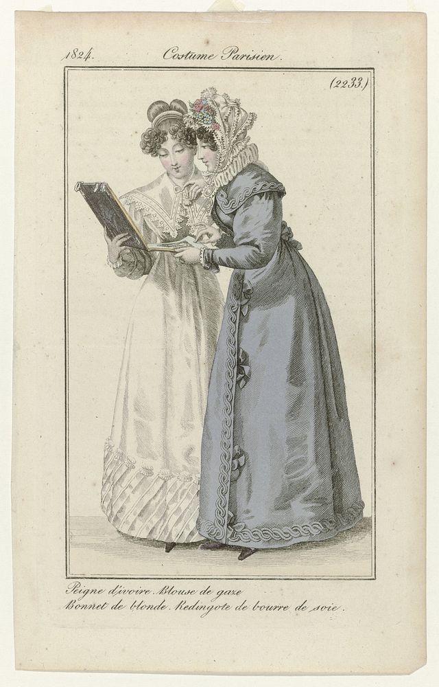 Journal des Dames et des Modes, Costume Parisien, 5 mai 1824, (2233): Peigne d'ivoir (...) (1824) by August Delvaux and…
