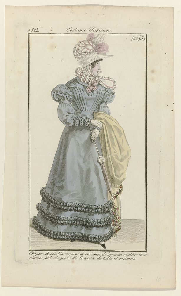 Journal des Dames et des Modes, Costume Parisien, 25 juin 1824, (2245): Chapeau de bois blanc (...) (1824) by anonymous and…