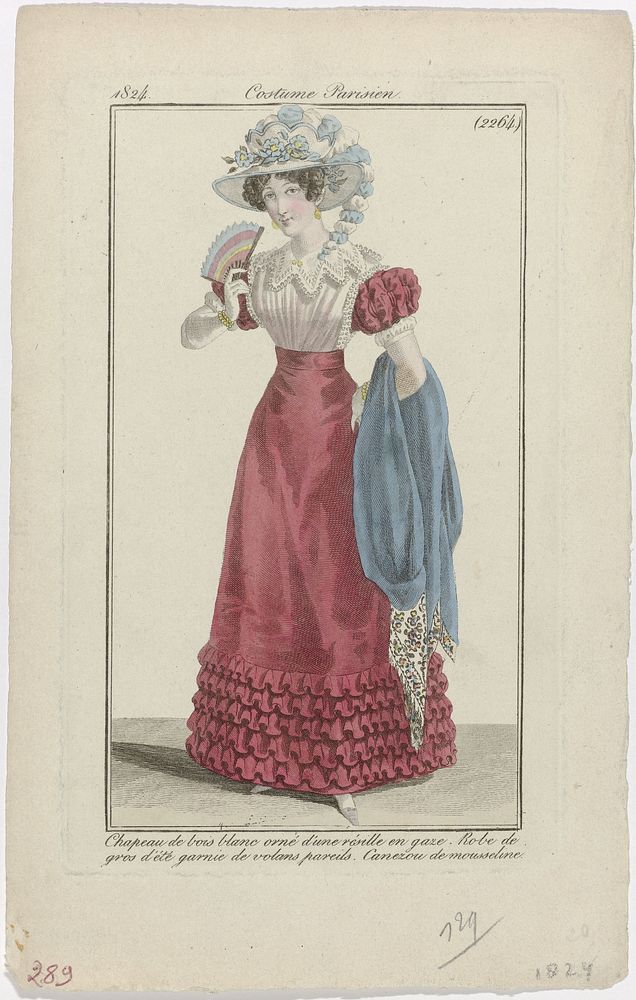 Journal des Dames et des Modes, Costume Parisien, 15 septembre 1824, (2264): Chapeau de bois blanc (...) (1824) by anonymous…