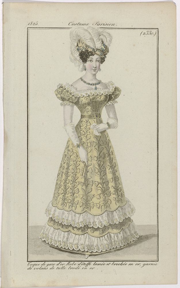 Journal des Dames et des Modes, Costume Parisien, 30 juin 1825, (2330): Toque de gaze d'or Rob (...) (1825) by anonymous and…