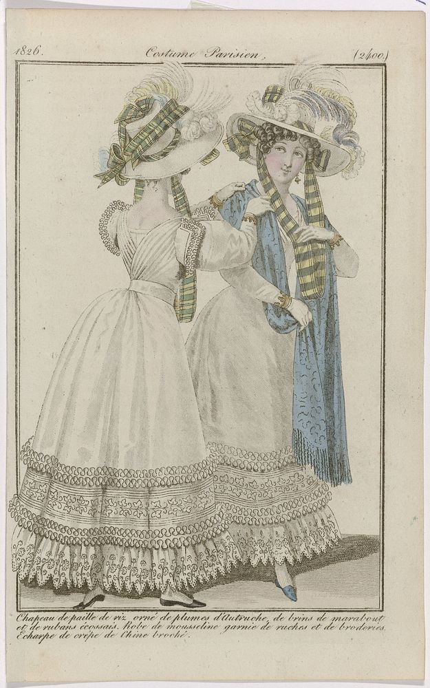 Journal des Dames et des Modes, Costumes Parisiens, 20 avril 1826, (2400): Chapeau de paille de riz (...) (1826) by…