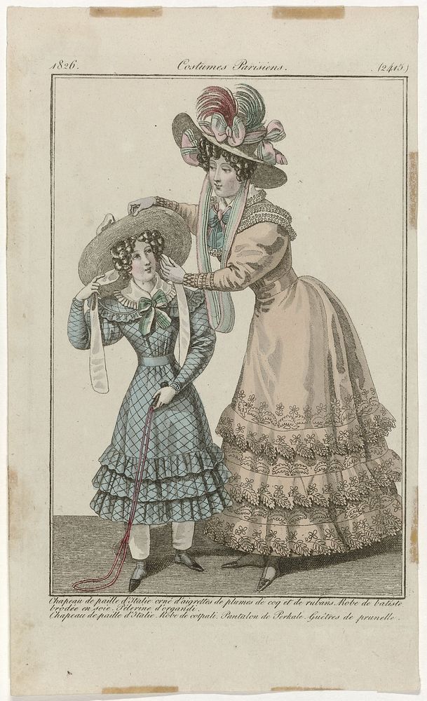 Journal des Dames et des Modes, Costumes Parisiens, 15 juin 1826, (2415): Chapeau de paille d'Itali (...) (1826) by…