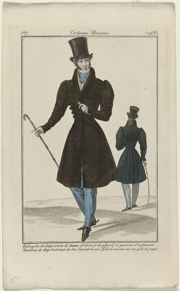 Journal des Dames et des Modes, Costumes Parisiens, 15 mars 1827, (2486): Redingotes de drap ornées (...) (1827) by…