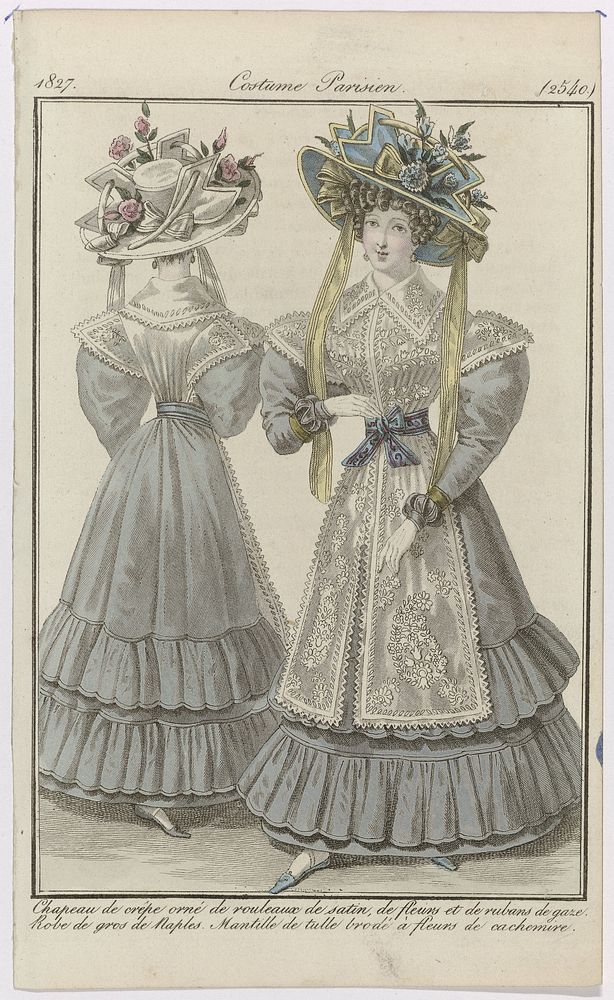 Journal des Dames et des Modes, Costume Parisien, 5 octobre 1827, (2540): Chapeau de crêp (...) (1827) by anonymous and…