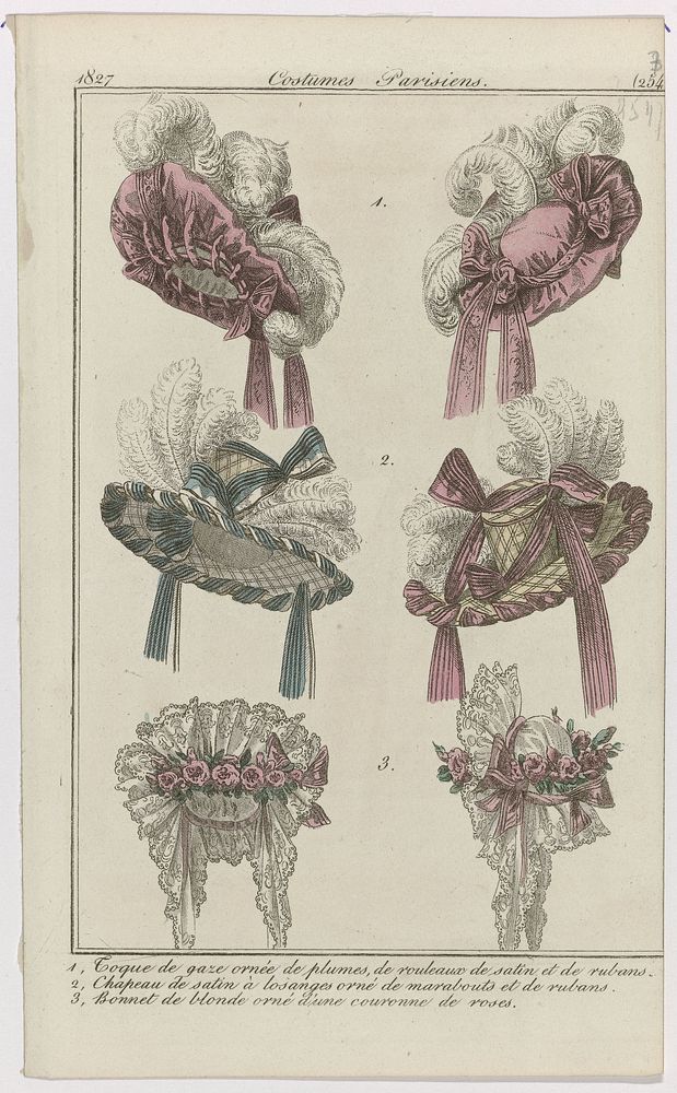 Journal des Dames et des Modes, Costumes Parisiens, 31 octobre 1827, (2547): 1, Toque de gaz (...) (1827) by anonymous and…