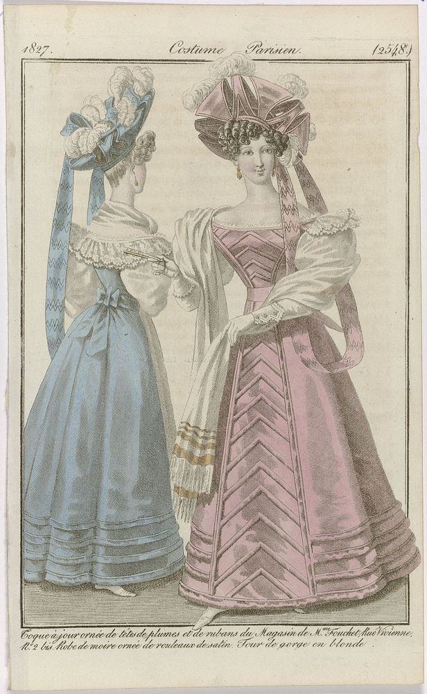 Journal des Dames et des Modes, Costume Parisien, 5 novembre 1827, (2548): Toque à jour orné (...) (1827) by anonymous and…