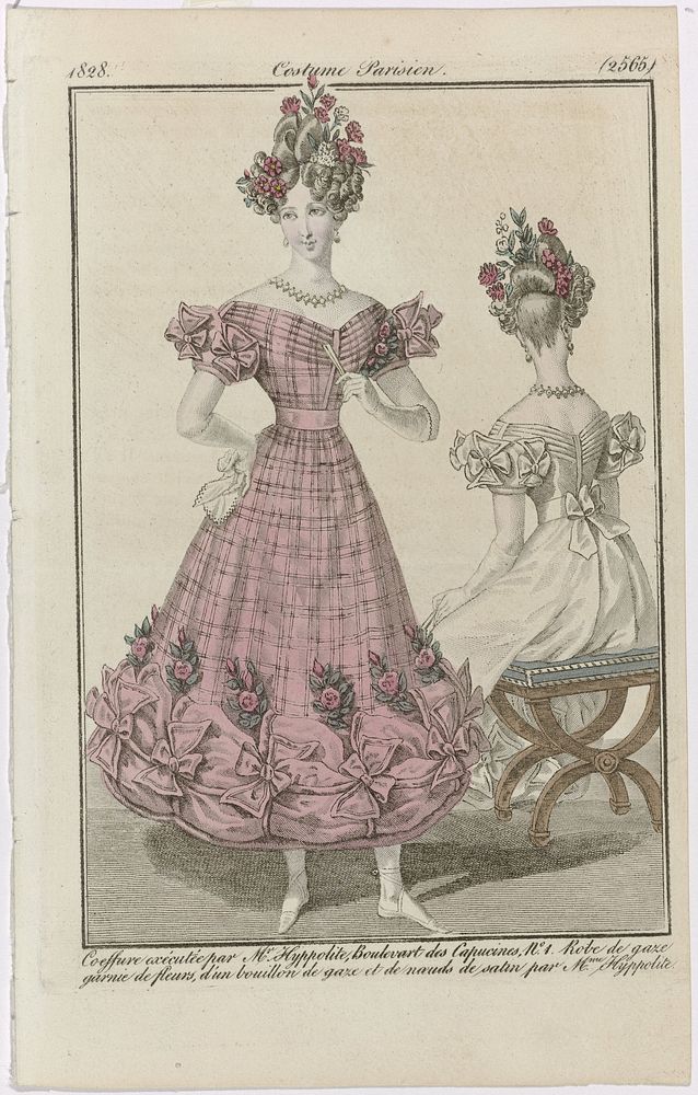 Journal des Dames et des Modes, Costume Parisien, 10 janvier 1828, (2565): Coeffure exécutée par Mr Hyppolit (...) (1828) by…