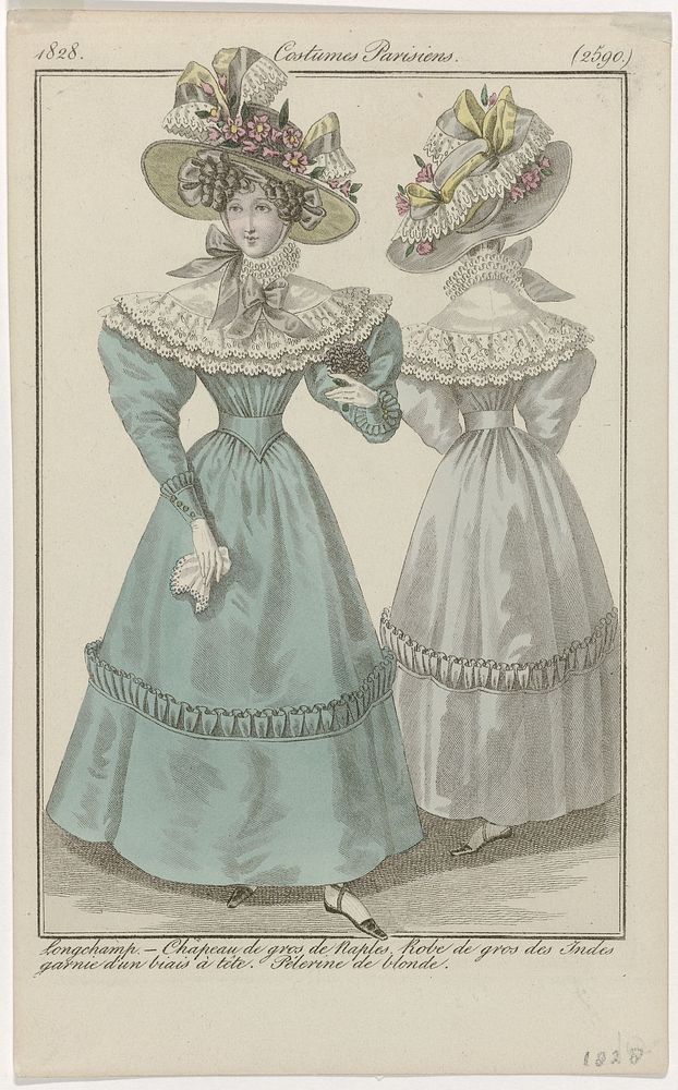 Journal des Dames et des Modes, Costumes Parisiens, 15 avril 1828, (2590): Longchamp (...) (1828) by anonymous and Pierre de…