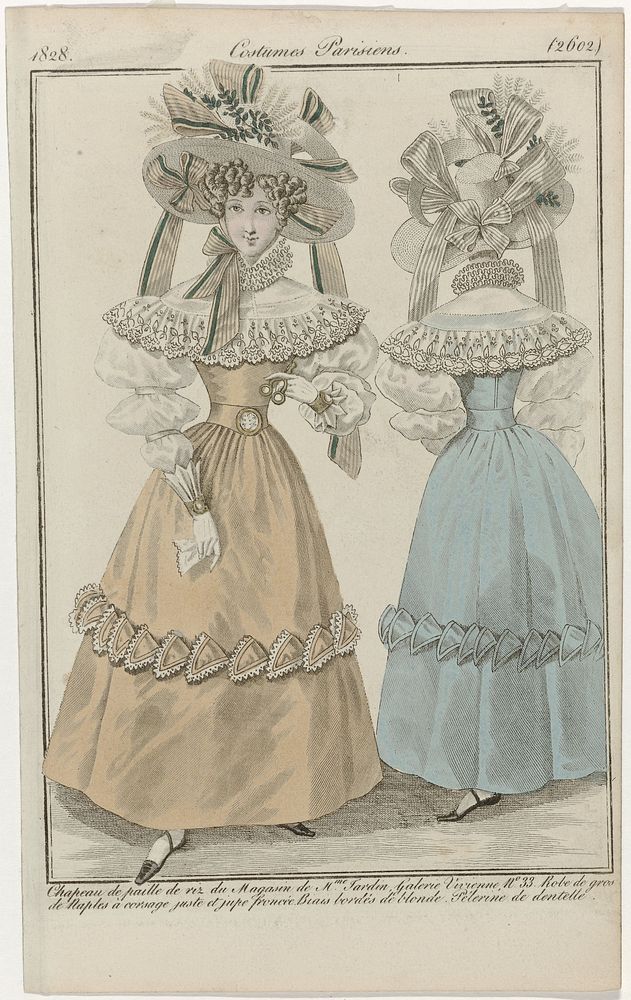 Journal des Dames et des Modes, Costumes Parisiens, 31 mai 1828, (2602): Chapeau de paille de riz (...) (1828) by anonymous…