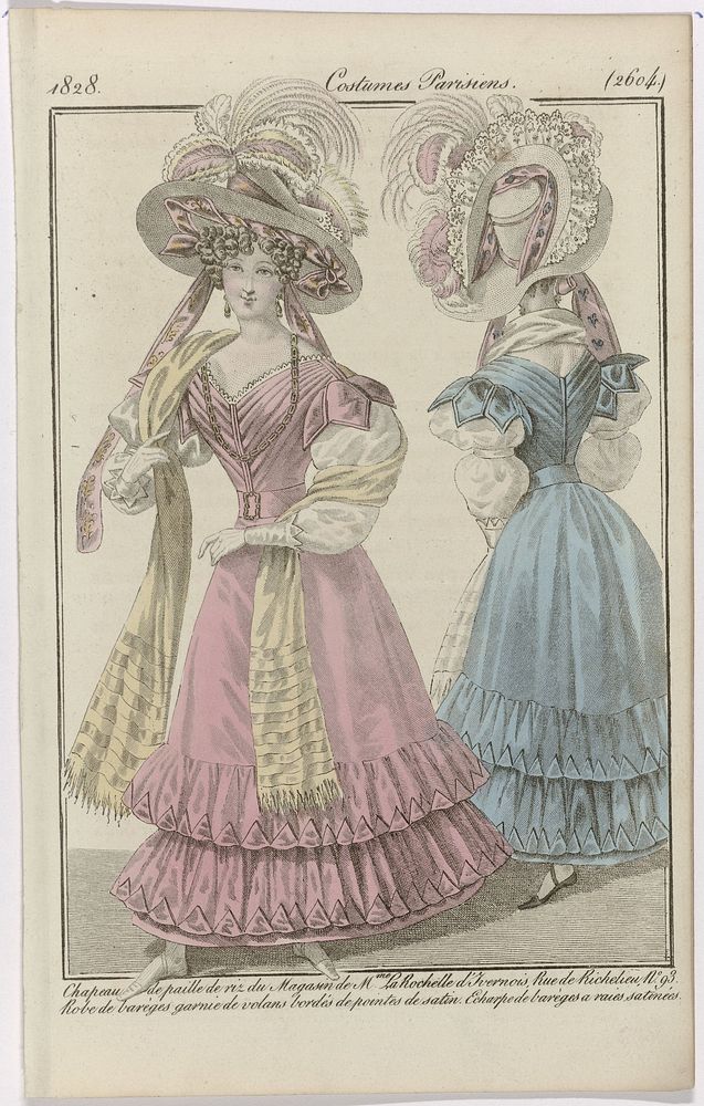 Journal des Dames et des Modes, Costumes Parisiens, 5 juin 1828, (2604): Chapeau de paille de riz (...) (1828) by anonymous…