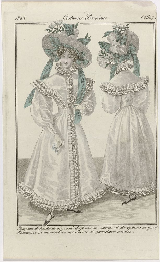 Journal des Dames et des Modes, Costumes Parisiens, 15 juin 1828, (2607): Chapeau de paille de riz (...) (1828) by anonymous…