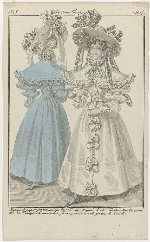 Journal des Dames et des Modes, Costumes Parisiens, 15 juillet 1828, (2614): Chapeau de papier frappé (...) (1828) by…