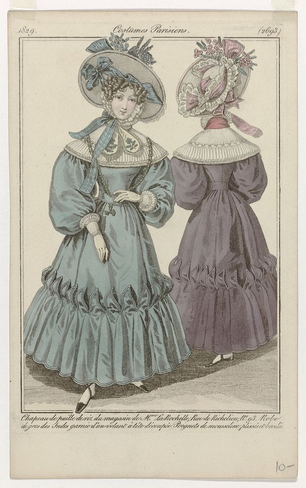 Journal des Dames et des Modes, Costumes Parisiens, 10 mai 1829, (2693): Chapeau de paille de riz (...) (1829) by anonymous…