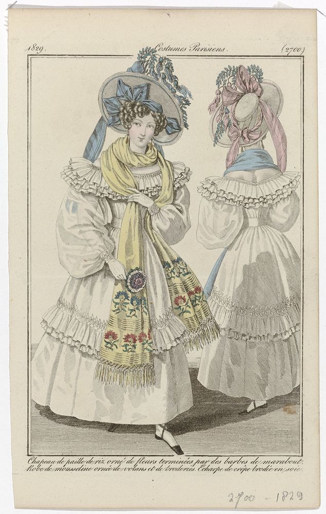 Journal des Dames et des Modes, Costumes Parisiens, 5 juin 1829, (2700): Chapeau de paille de riz (...) (1829) by anonymous…