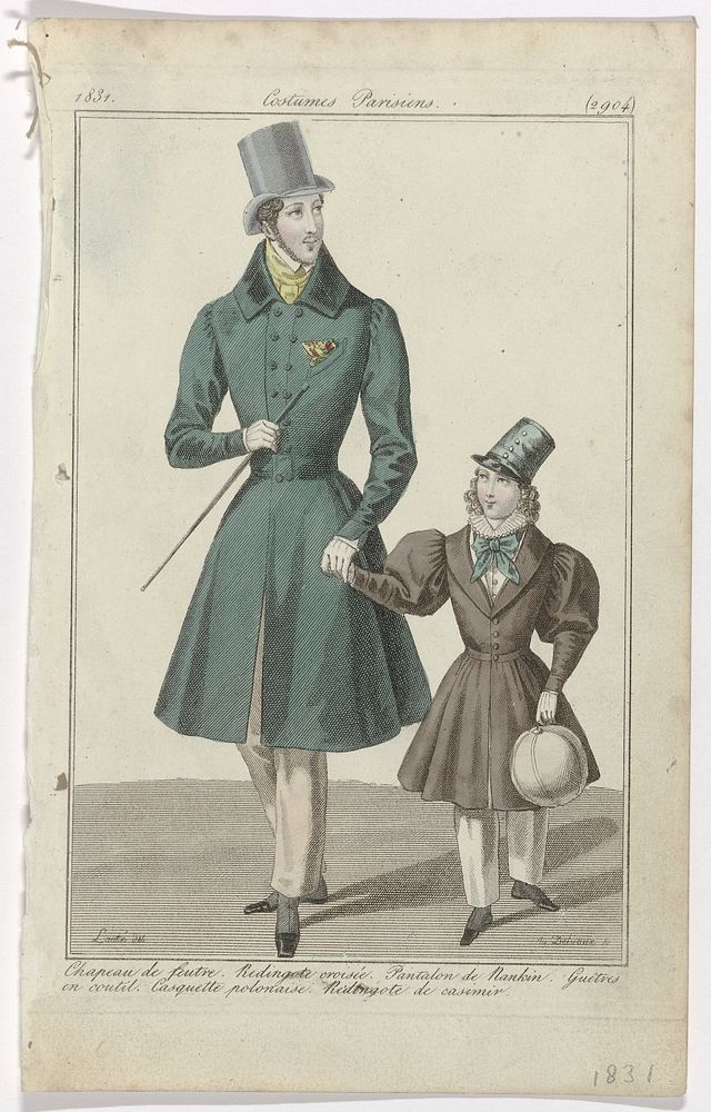 Journal des Dames et des Modes, Costumes Parisiens, 15 juillet 1831, (2904): Chapeau de feutr (...) (1831) by August Delvaux…