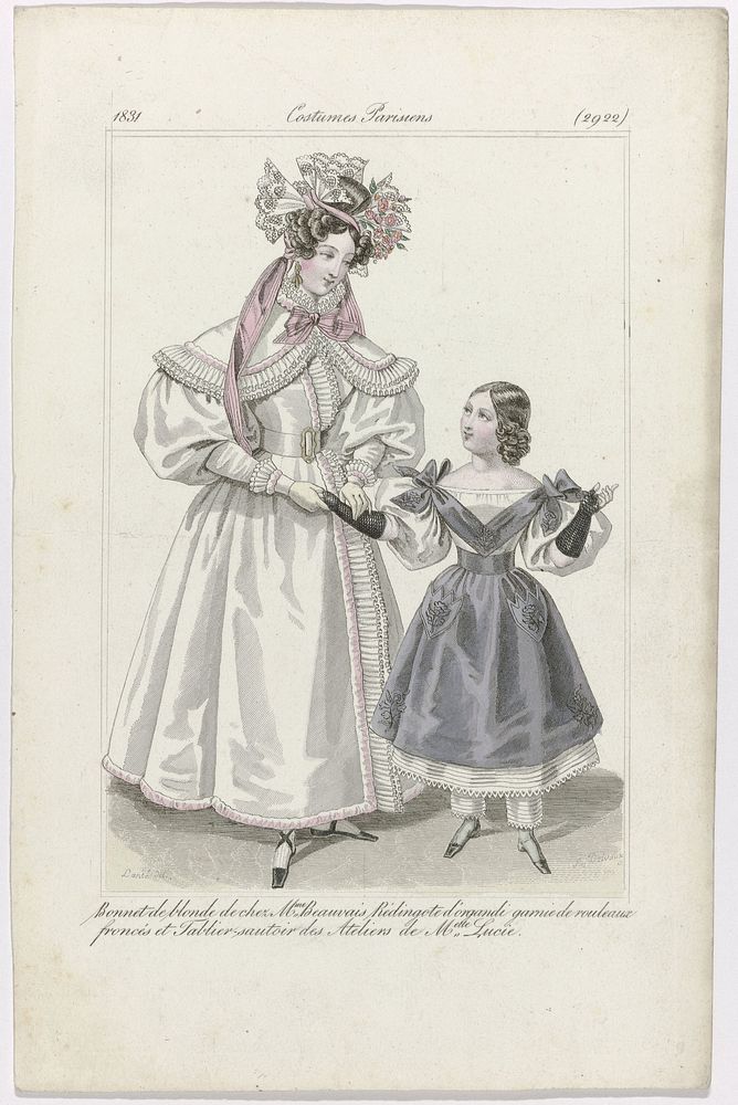 Journal des Dames et des Modes, Costumes Parisiens, 25 septembre 1831, (2922): Bonnet de blond (...) (1831) by August…