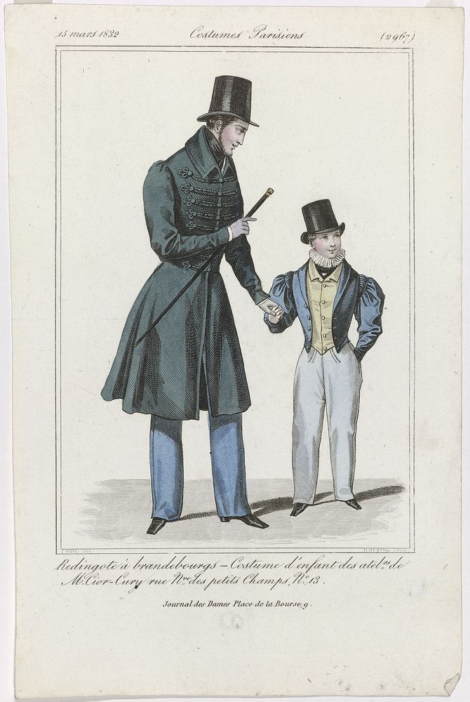 Journal des Dames et des Modes, Costumes Parisiens, 15 mars 1832, (2967): Redingote à brandebourgs (...) (1832) by Jean…