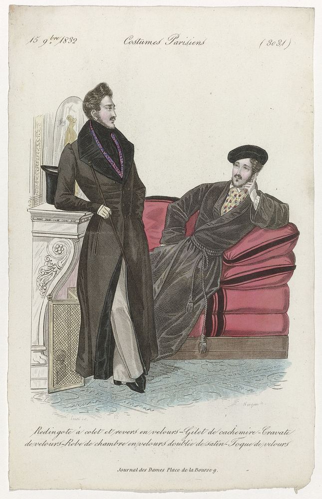 Journal des Dames et des Modes, Costumes Parisiens, 15 septembre 1832, (3031): Redingote à colet (...) (1832) by Jean Denis…