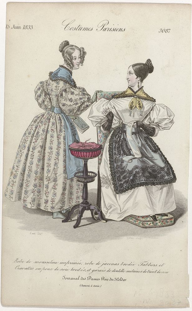 Journal des Dames et des Modes, Costumes Parisiens, 15 juin 1833, (3087): Robe de mousselin (...) (1833) by Georges Jacques…