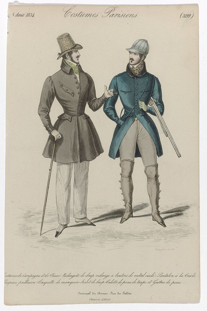 Journal des Dames et des Modes, Costumes Parisiens, 5 aout 1834, (3199): Costumes de Campagn (...) (1834) by Louis Marie…