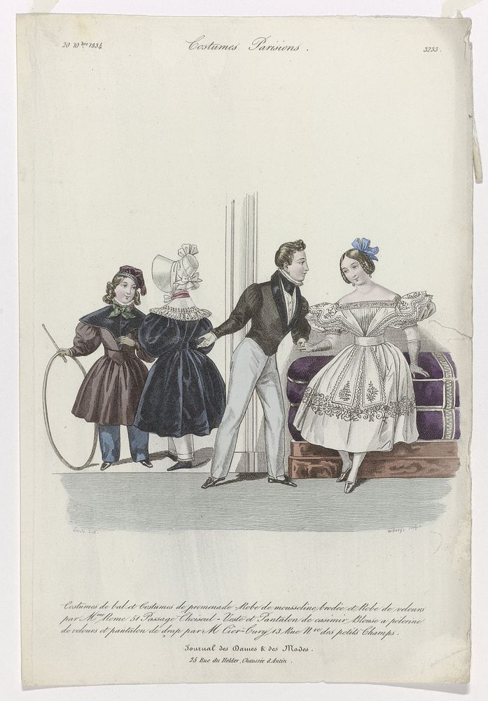 Journal des Dames et des Modes, Costumes Parisiens, 20 octobre 1834, (3233): Costumes de bal (...) (1834) by Willaeys and…
