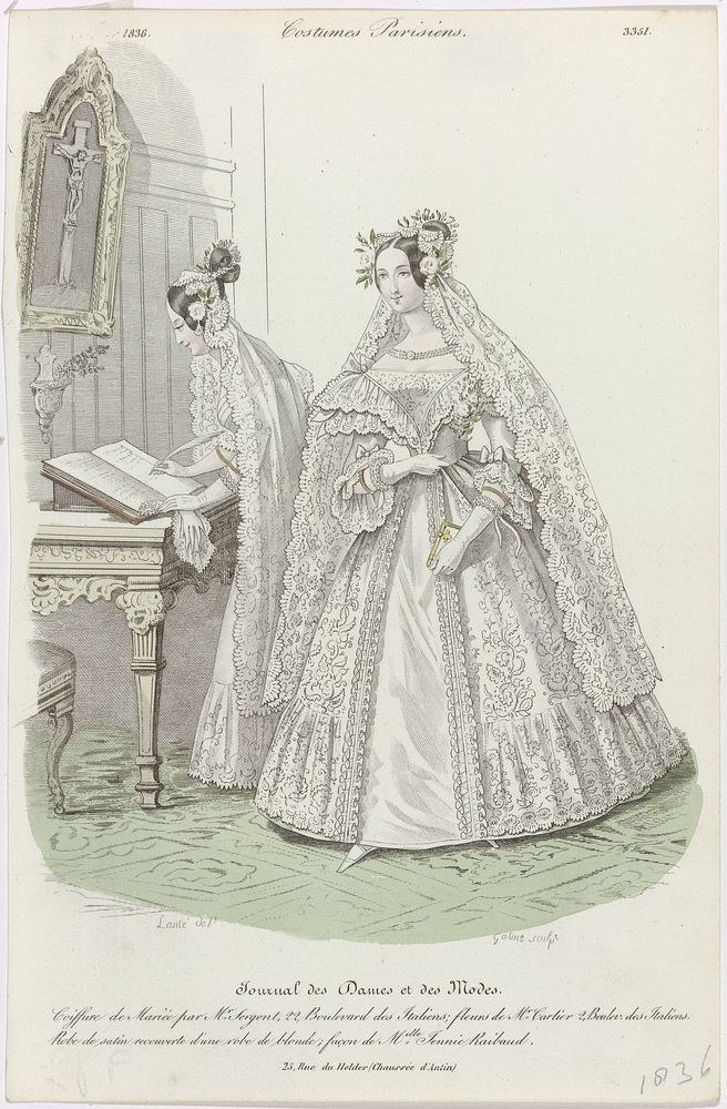 Journal des Dames et des Modes, Costumes Parisiens 1836 (3351): Coiffure de Marié (...) (1836) by Georges Jacques Gatine and…