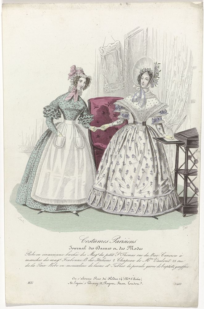 Journal des Dames et des Modes, Costumes Parisiens, 1837, (3463): Robe en circassienn (...) (1837) by Prot and Louis Marie…