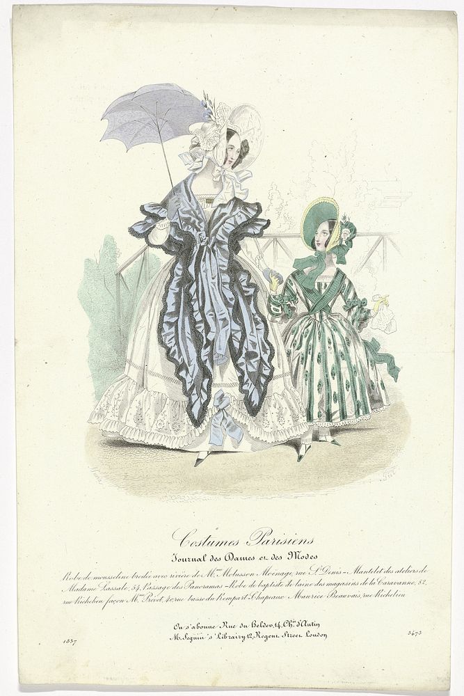 Journal des Dames et des Modes, Costumes Parisiens, 1837, (3473): Robe de mousselin (...) (1837) by Prot and Pierre Numa…