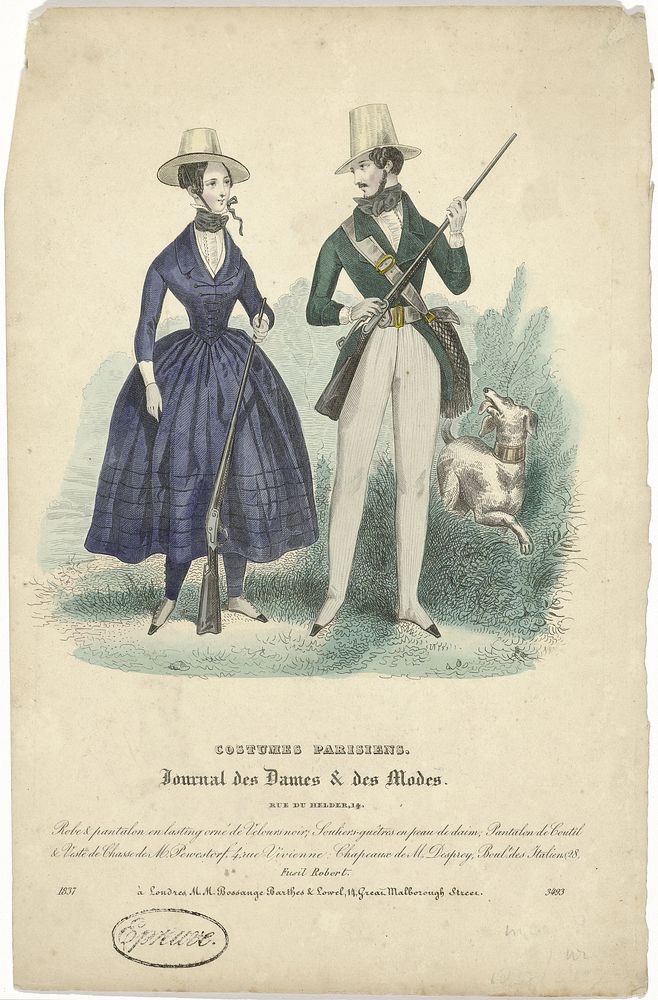 Journal des Dames et des Modes, Costumes Parisiens, 1837, (3493): Robe & pantalon (...) (1837) by Prot and Pierre Numa…