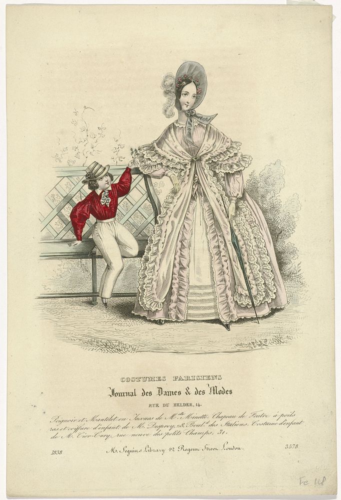 Journal des Dames et des Modes, Costumes Parisiens, 1838, (3578): Peignoir et Mantelet en Jaconas (...) (1838) by anonymous