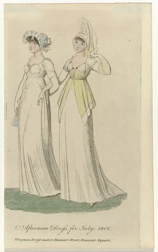 Ladies Monthly Museum, 1801 : Afternoon Dress for July 1801 (1801) by anonymous and Verner and Hood